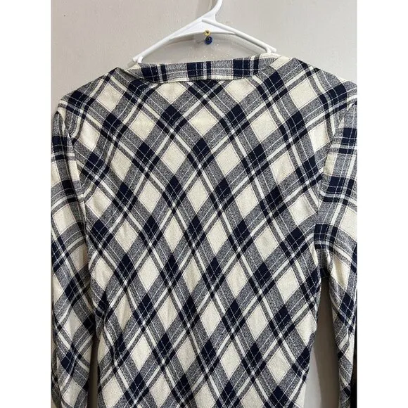 VERONICA BEARD Women’s Size 10 Navy Blue PLAID RUCHED Button Up Rowe DRESS