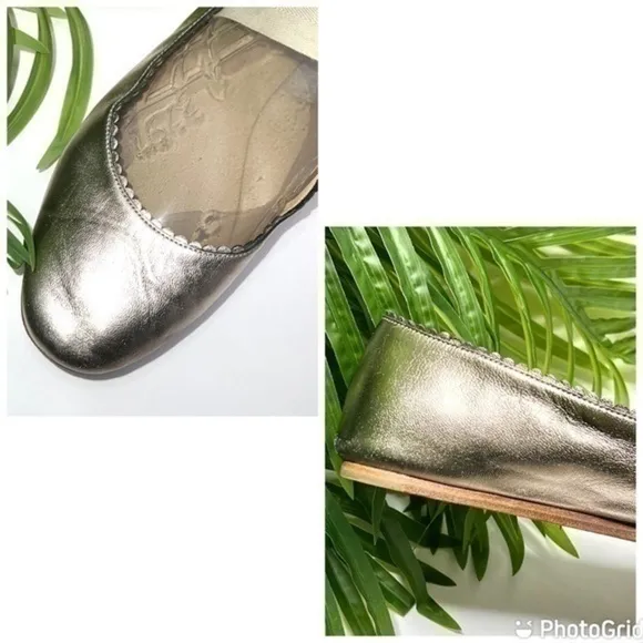VIA SPIGA Leather Platinum Metallic Ballet Flats Size 8.5M