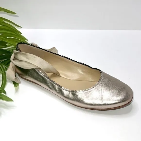 VIA SPIGA Leather Platinum Metallic Ballet Flats Size 8.5M