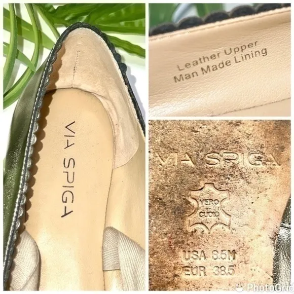VIA SPIGA Leather Platinum Metallic Ballet Flats Size 8.5M