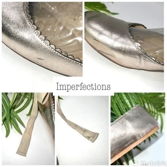 VIA SPIGA Leather Platinum Metallic Ballet Flats Size 8.5M
