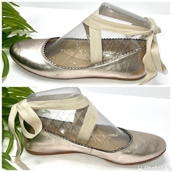 VIA SPIGA Leather Platinum Metallic Ballet Flats Size 8.5M