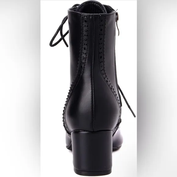 😍Victorian Ankle Boots Round toe Lace Up Block Heel Low Booties with Side…