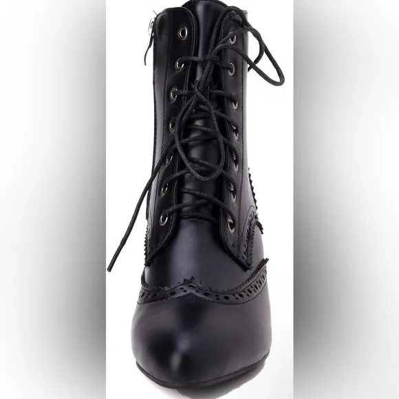 😍Victorian Ankle Boots Round toe Lace Up Block Heel Low Booties with Side…