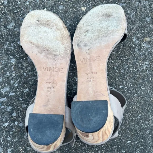 Vince Double Strap Leather Sandals Size 9 Taupe Block Heels