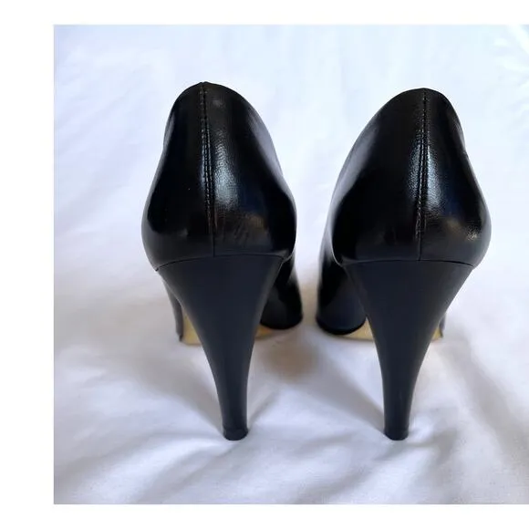 Vintage 1980s Charles Jourdan Leather &amp; Gold Sculpted High Heels Pumps Shoes 6.5