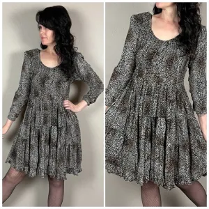Vintage 1990s Animal Print Long Sleeve Babydoll Mini Dress