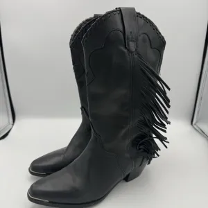 Vintage ACME Women's Dress Western Side Fringe Star Boots Size 6 Black Leather