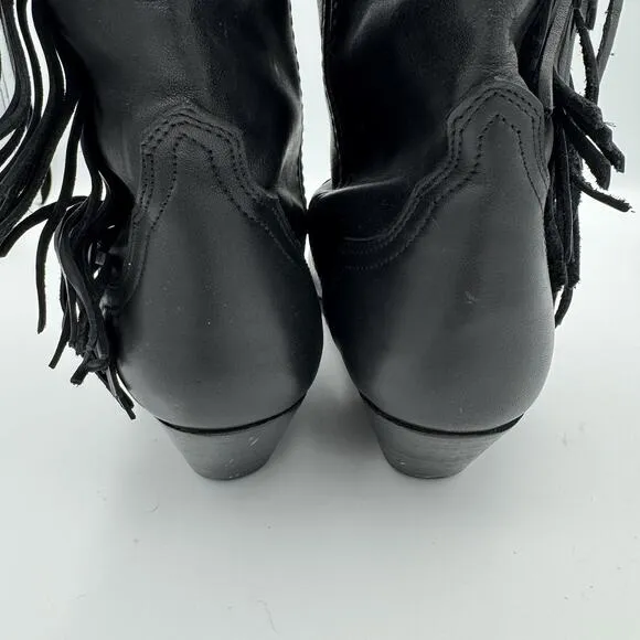Vintage ACME Women's Dress Western Side Fringe Star Boots Size 6 Black Leather