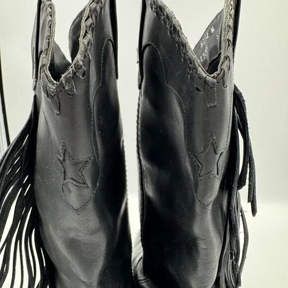 Vintage ACME Women's Dress Western Side Fringe Star Boots Size 6 Black Leather