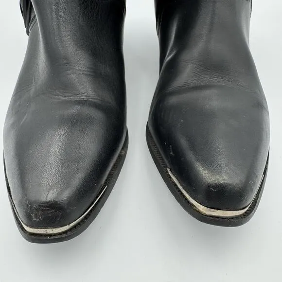 Vintage ACME Women's Dress Western Side Fringe Star Boots Size 6 Black Leather