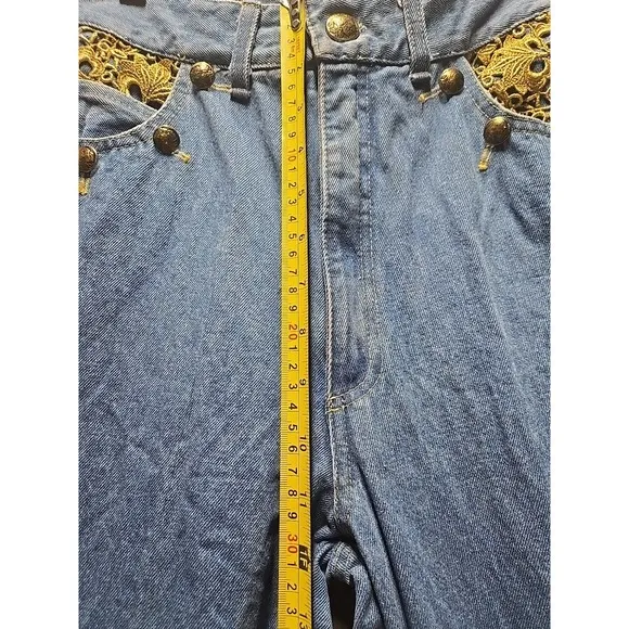 Vintage Cache Womens High Rise Straight Leg Lace Buttom Accent Denim Jeans Rare
