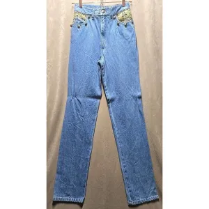 Vintage Cache Womens High Rise Straight Leg Lace Buttom Accent Denim Jeans Rare