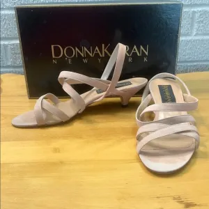 Vintage Donna Karan New York Kitten Heel Pink Suede Leather Sandals Size 7.5 EUC