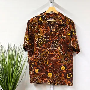 Vintage Hale Aloha Isoshima Retro Brown and Yellow Short Sleeve Casual Shirt