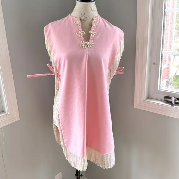Vintage pink western fringe vest OS