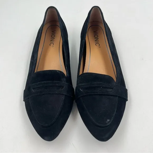 Vionic Black Savannah Suede Leather Slip On Loafers Size 7