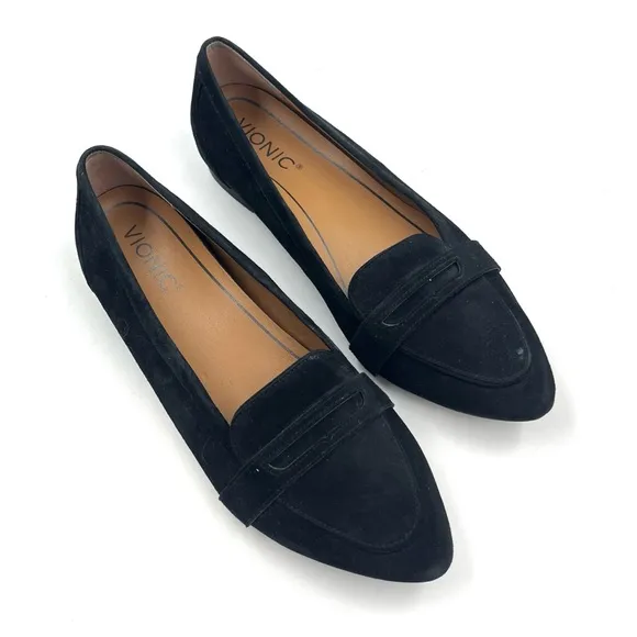 Vionic Black Savannah Suede Leather Slip On Loafers Size 7