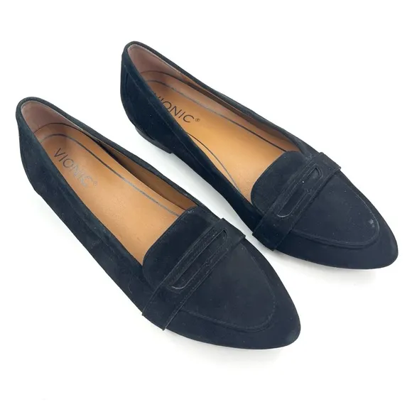Vionic Black Savannah Suede Leather Slip On Loafers Size 7