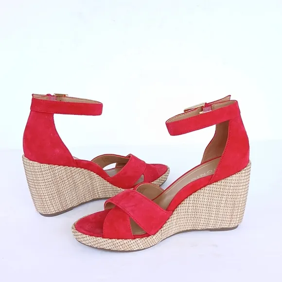 Vionic Marina Red Wedge Sandals Strappy 7.5