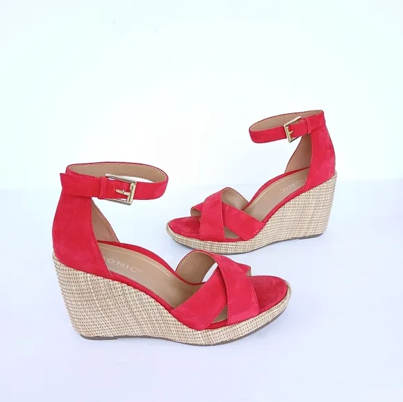 Vionic Marina Red Wedge Sandals Strappy 7.5
