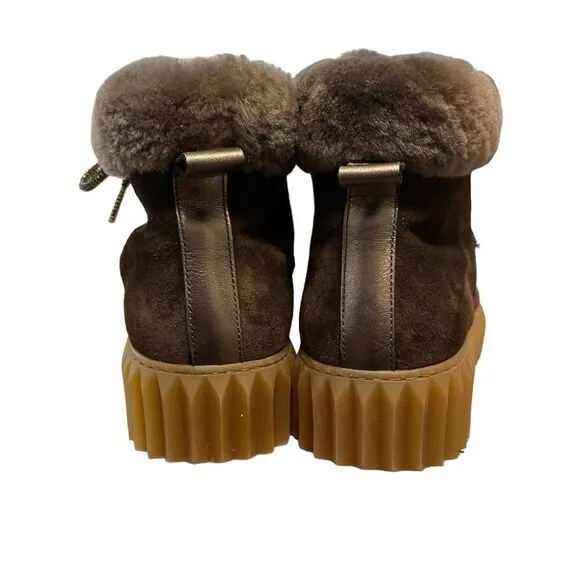 Voile Blanche Fiona Shearling &amp; Metallic Leather Women's Hiking Boots Size 38EU