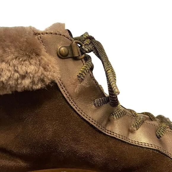 Voile Blanche Fiona Shearling &amp; Metallic Leather Women's Hiking Boots Size 38EU
