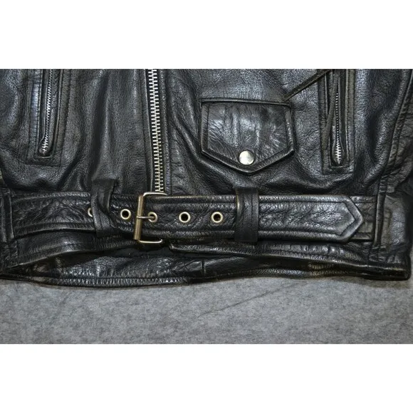 VTG Frontier Genuine 38 Leather‎ Jacket Black Biker Punk Zip Y2K 80s