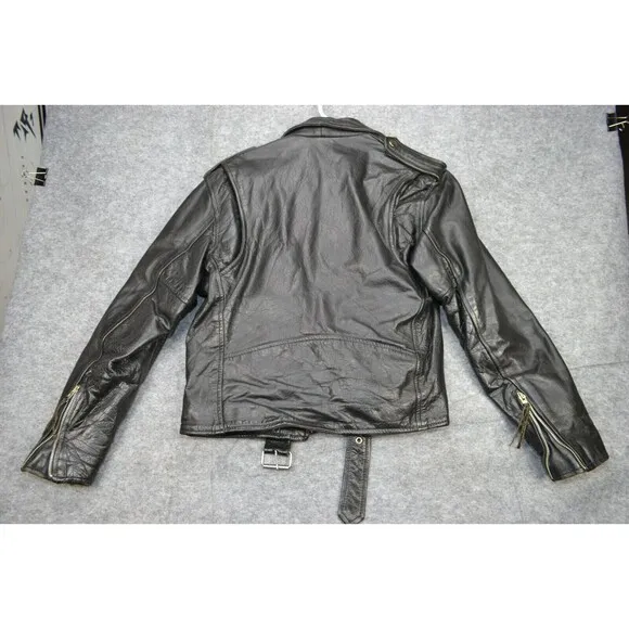 VTG Frontier Genuine 38 Leather‎ Jacket Black Biker Punk Zip Y2K 80s