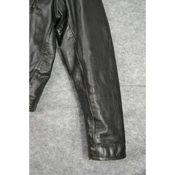 VTG Frontier Genuine 38 Leather‎ Jacket Black Biker Punk Zip Y2K 80s