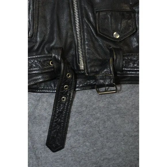 VTG Frontier Genuine 38 Leather‎ Jacket Black Biker Punk Zip Y2K 80s