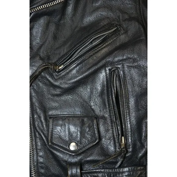 VTG Frontier Genuine 38 Leather‎ Jacket Black Biker Punk Zip Y2K 80s