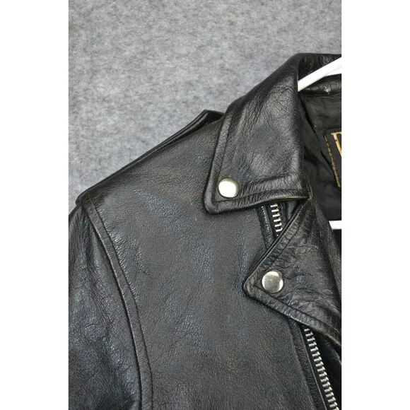 VTG Frontier Genuine 38 Leather‎ Jacket Black Biker Punk Zip Y2K 80s