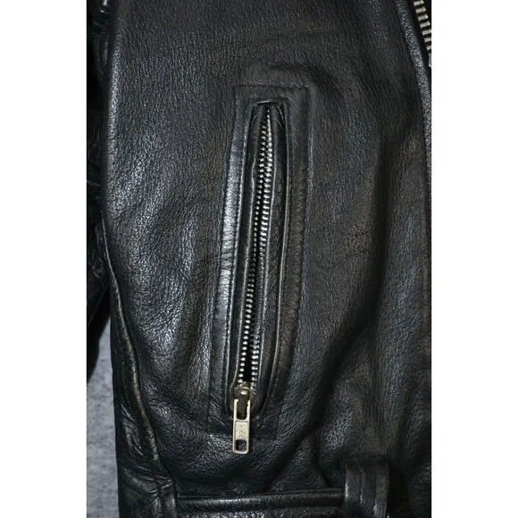 VTG Frontier Genuine 38 Leather‎ Jacket Black Biker Punk Zip Y2K 80s