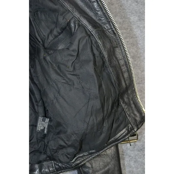 VTG Frontier Genuine 38 Leather‎ Jacket Black Biker Punk Zip Y2K 80s