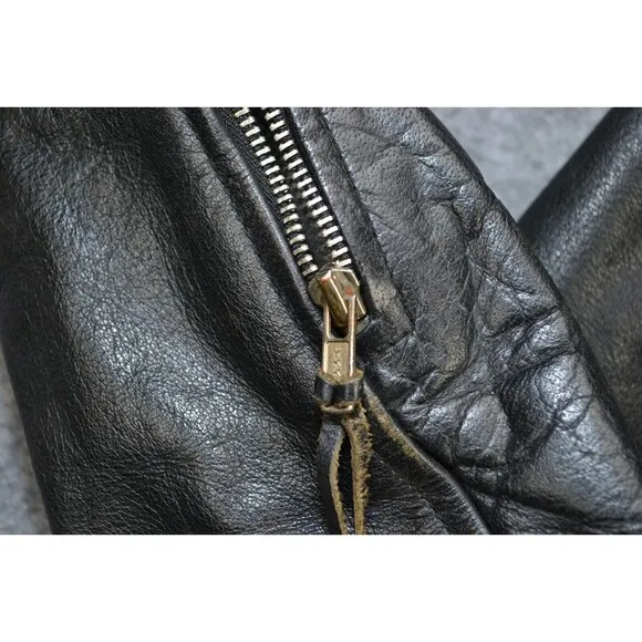 VTG Frontier Genuine 38 Leather‎ Jacket Black Biker Punk Zip Y2K 80s