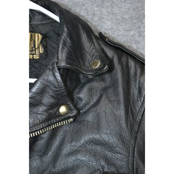 VTG Frontier Genuine 38 Leather‎ Jacket Black Biker Punk Zip Y2K 80s
