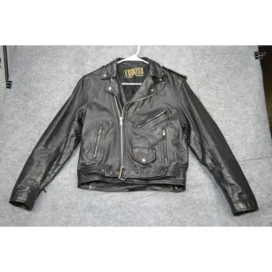 VTG Frontier Genuine 38 Leather‎ Jacket Black Biker Punk Zip Y2K 80s