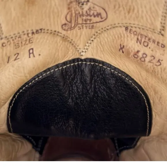 VTG Justin Boots Western Boots Mens Black Ostrich Full Quill Cowboy 12A NARROW