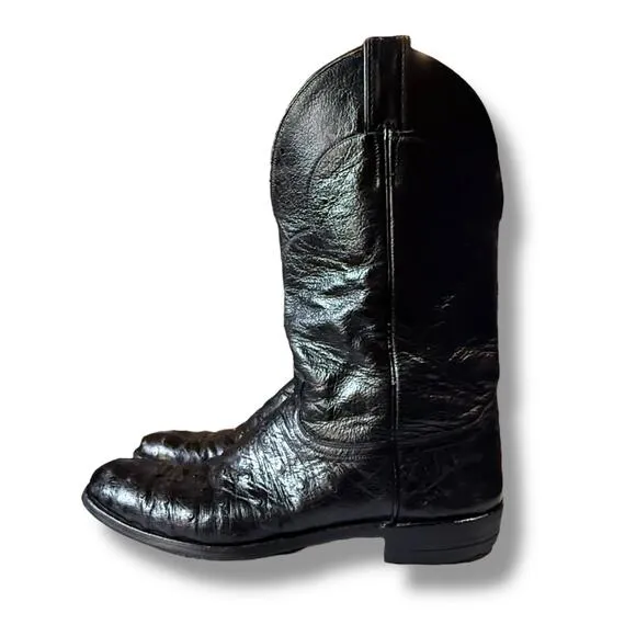 VTG Justin Boots Western Boots Mens Black Ostrich Full Quill Cowboy 12A NARROW