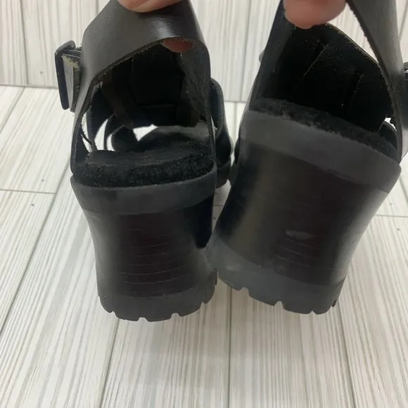 VTG Made In Brazil Gladiator Fisherman Black Chunky Heels Sandals 90s 7 M