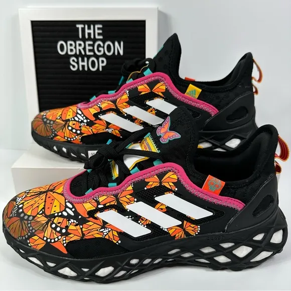 WEB BOOST DAY OF THE DEAD MENS RUNNING SHOE PRIMEKNIT MONARCH BUTTERFLIES ORANGE