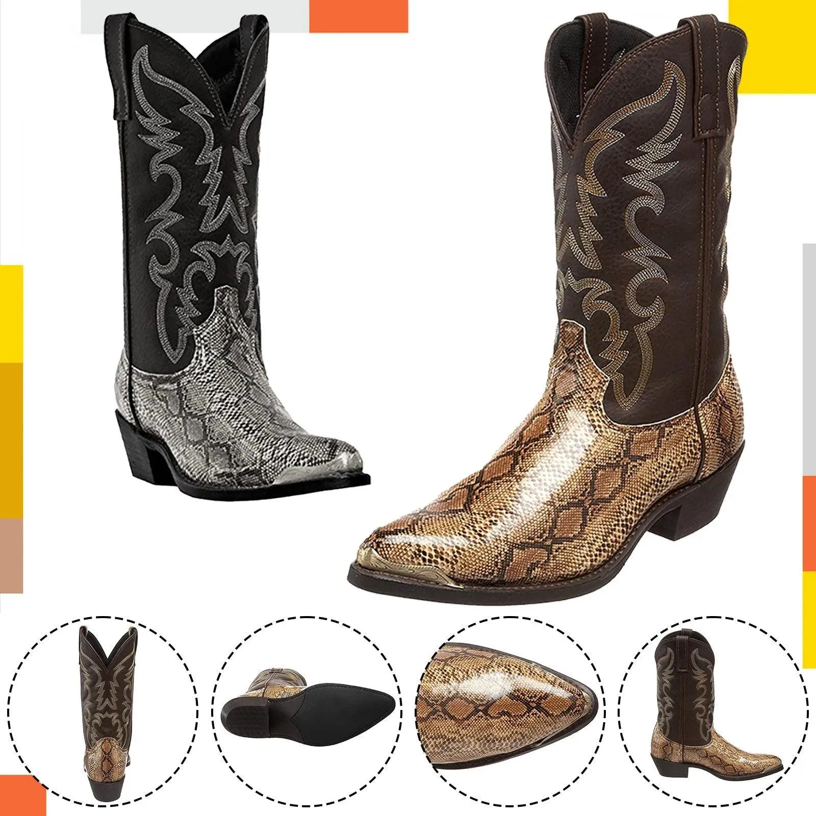 Western Cowboy Boots Mid-Calf Pointed Toe
