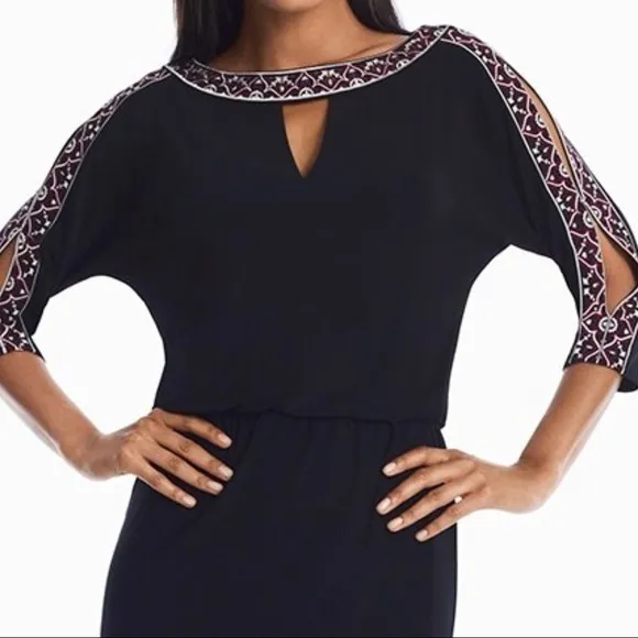 WHBM - Slit Sleeve Embroidered Blouson Dress