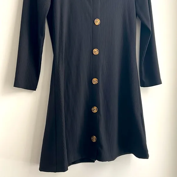Whistles Black Ribbed Button Detail Jersey Midi Dress