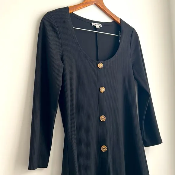 Whistles Black Ribbed Button Detail Jersey Midi Dress