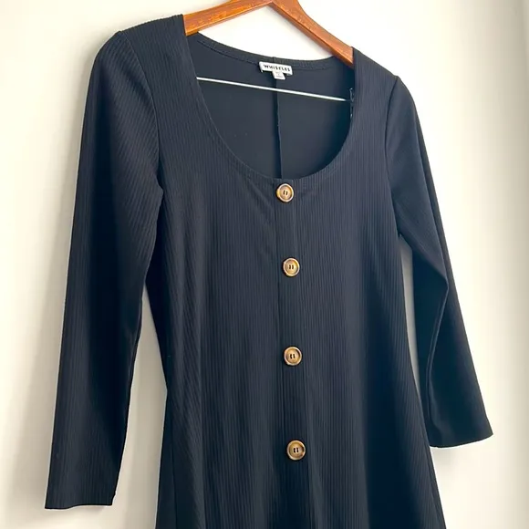 Whistles Black Ribbed Button Detail Jersey Midi Dress