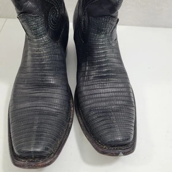 Wild West Men's Western Black Genuine Teju-Lizardskin  Boots Size 8.5  10424-708