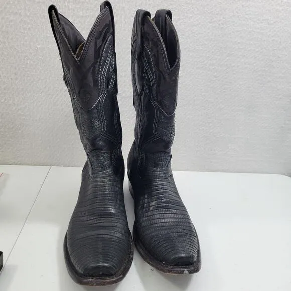 Wild West Men's Western Black Genuine Teju-Lizardskin  Boots Size 8.5  10424-708