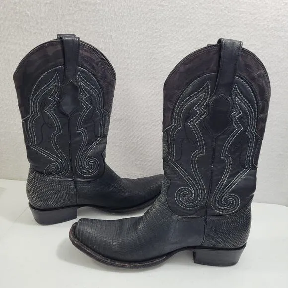 Wild West Men's Western Black Genuine Teju-Lizardskin  Boots Size 8.5  10424-708